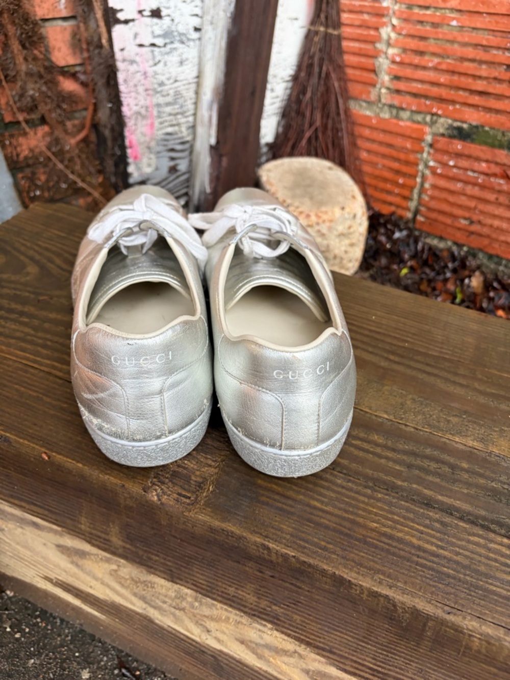 Gucci Ace Metallic Silver Leather Low-Top Sneaker - Picture 10 of 10